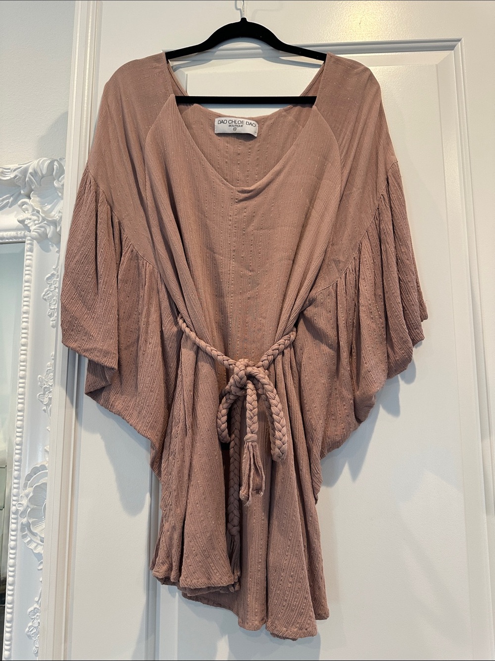 Boho Tunic with Braided Belt - Dusty Rose with gold specs